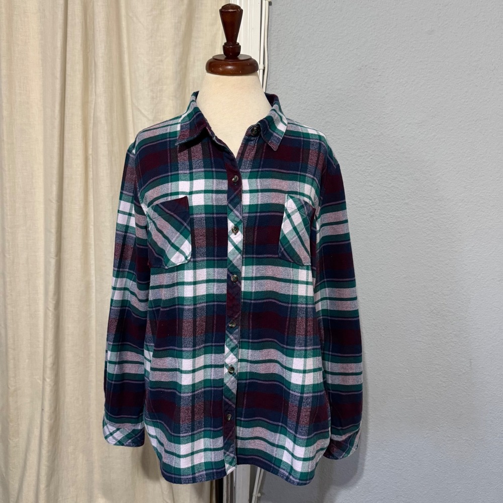 Naturals Reflections‎ Plaid Flannel Shirt Womens XL Button Up Long Sleeve Cotton